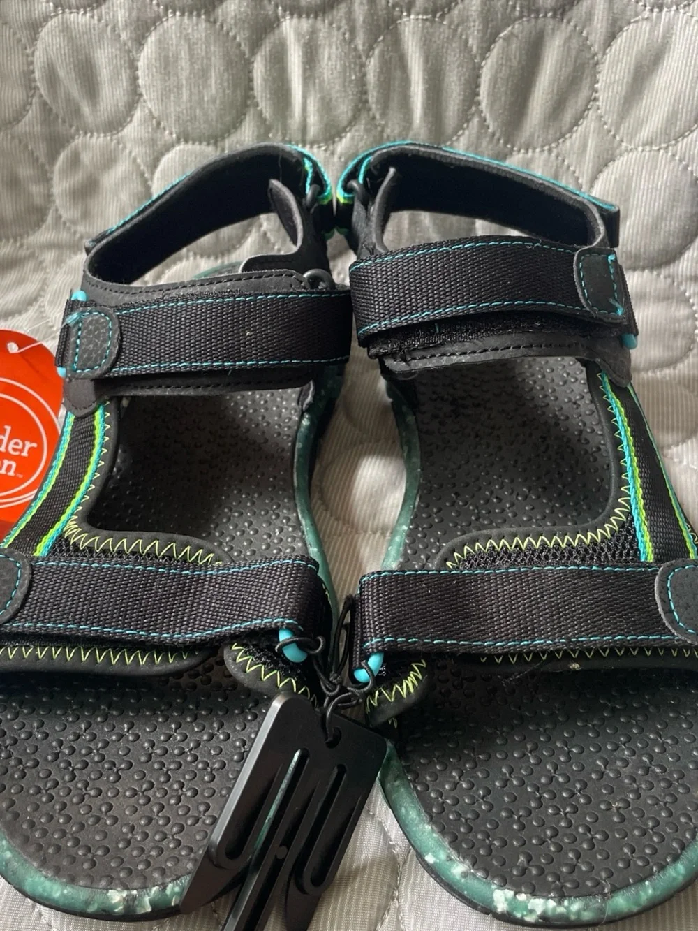 Women's Black Sport Sandals with Teal and Lime Accents